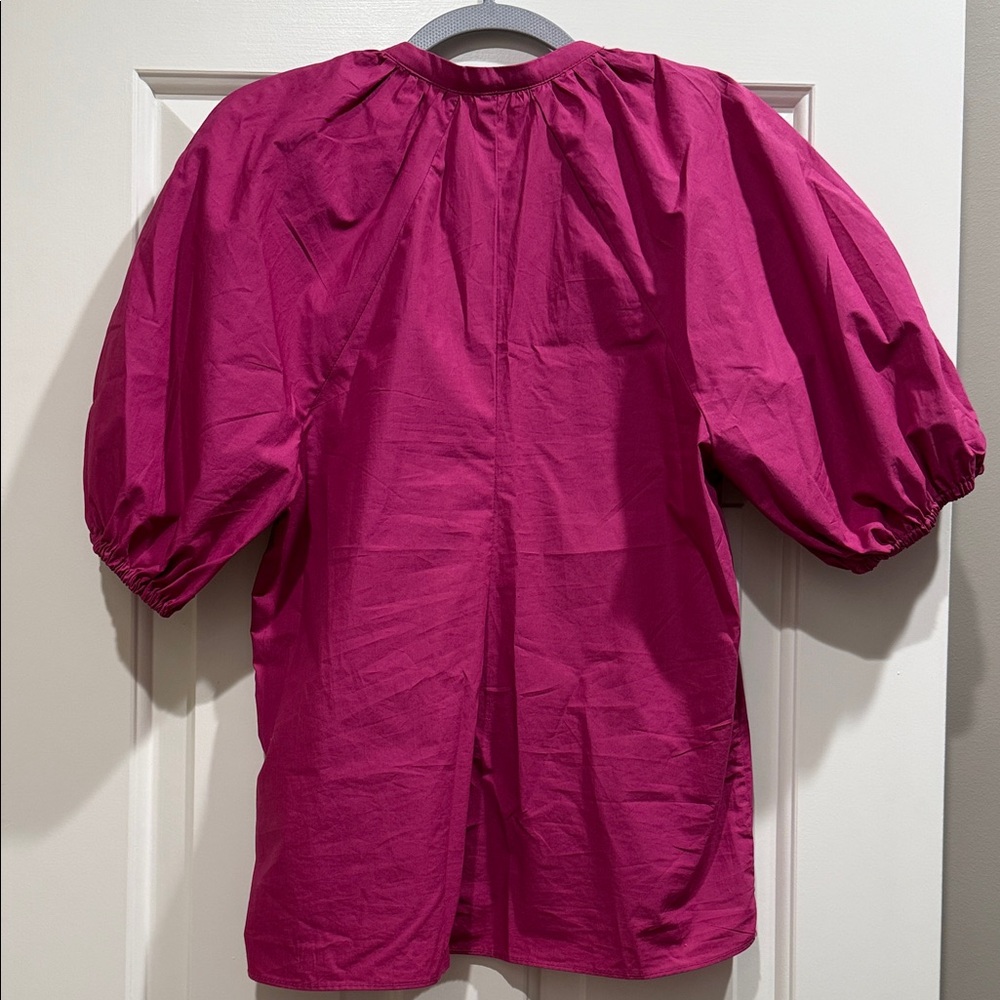 ba&sh Jamie Cotton Fuchsia Puff Sleeve Blouse - Small - Picture 2 of 8